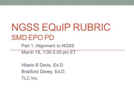 NGSS EQuIP Rubric SMD EPO PD