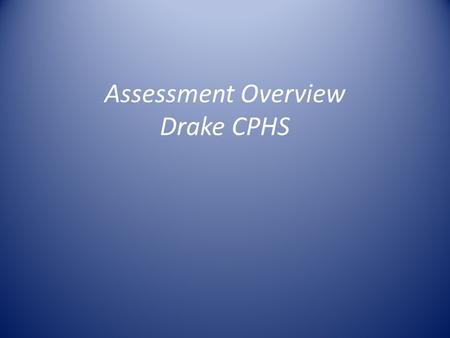 Assessment Overview Drake CPHS. Overview Overview of IDEA Data Assessing college-wide teaching goal Advising Results Q&A.