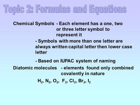 Topic 2: Formulas and Equations