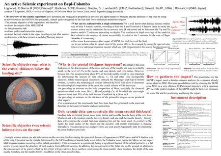 An active Seismic experiment on Bepi-Colombo Lognonné, P, Garcia. R (IPGP, France) P.; Gudkova, T.(IPE, Russia) ; Giardini, D., Lombardi D. (ETHZ, Switzerland);