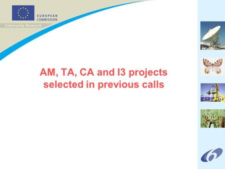 AM, TA, CA and I3 projects selected in previous calls.