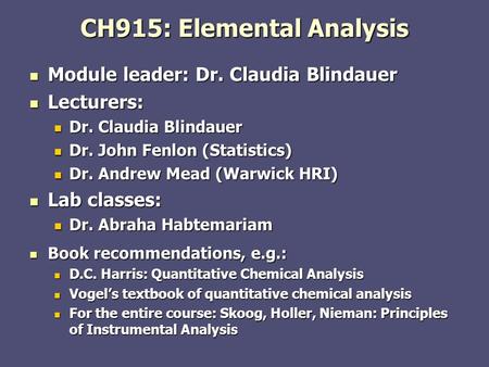 CH915: Elemental Analysis