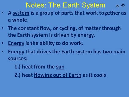 Notes: The Earth System