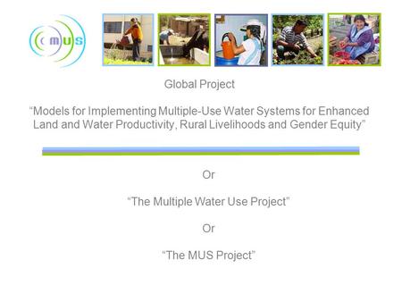 Global Project “Models for Implementing Multiple-Use Water Systems for Enhanced Land and Water Productivity, Rural Livelihoods and Gender Equity” Or “The.