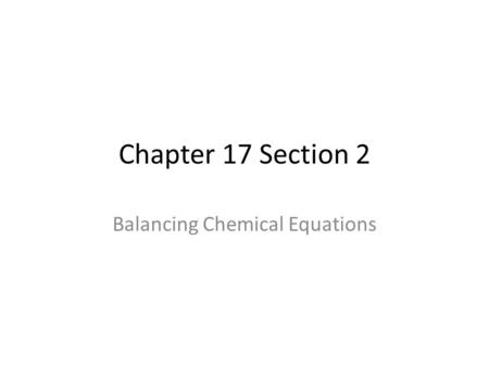 Balancing Chemical Equations