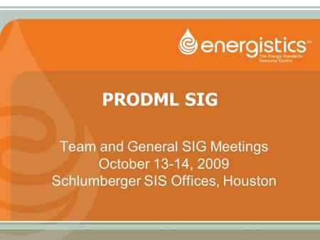 PRODML SIG Team and General SIG Meetings October 13-14, 2009 Schlumberger SIS Offices, Houston.