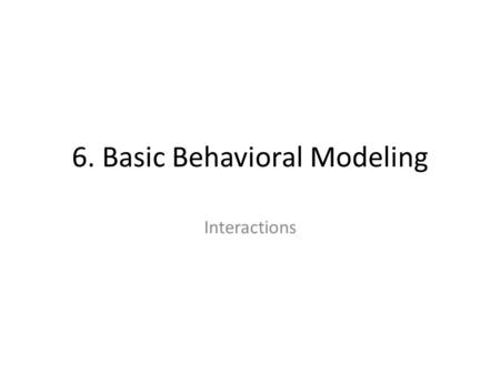 6. Basic Behavioral Modeling Interactions. Sung Kim CS6359 Chapter 15Slide 2 Overview Interactions – Roles – Links – Messages – Actions – Sequences Modeling.