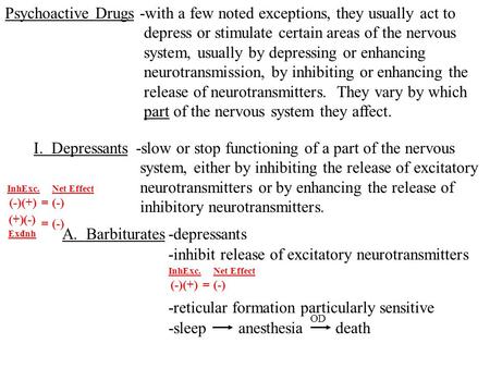 Psychoactive Drugs-with a few noted exceptions, they usually act to depress or stimulate certain areas of the nervous system, usually by depressing or.