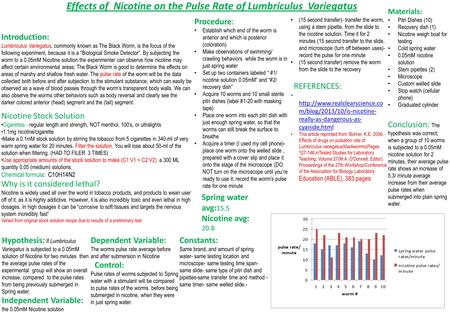 Effects of Nicotine on the Pulse Rate of Lumbriculus Variegatus