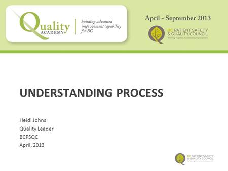 UNDERSTANDING PROCESS Heidi Johns Quality Leader BCPSQC April, 2013.