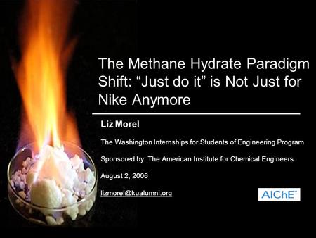 Liz Morel The Washington Internships for Students of Engineering Program Sponsored by: The American Institute for Chemical Engineers August 2, 2006