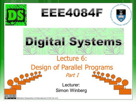 Lecture 6: Design of Parallel Programs Part I Lecturer: Simon Winberg Attribution-ShareAlike 4.0 International (CC BY-SA 4.0)