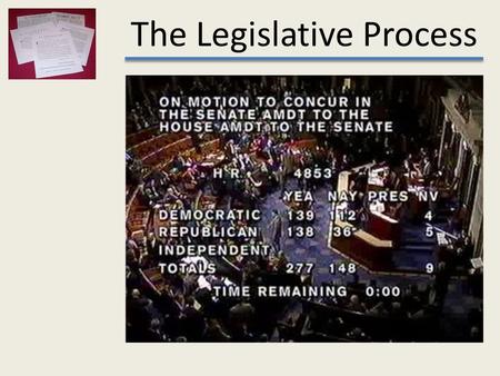 The Legislative Process. S.B. 1184The Airport Security Act H.B. 3465The No Child Left Behind Act H.B. 487The Patriot Act S.B. 74The.