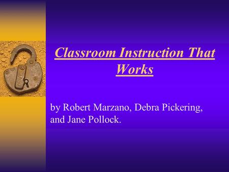 Classroom Instruction That Works