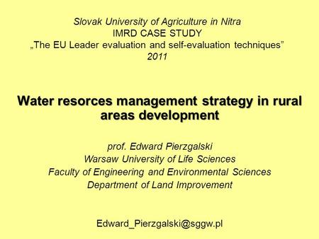 Water resorces management strategy in rural areas development