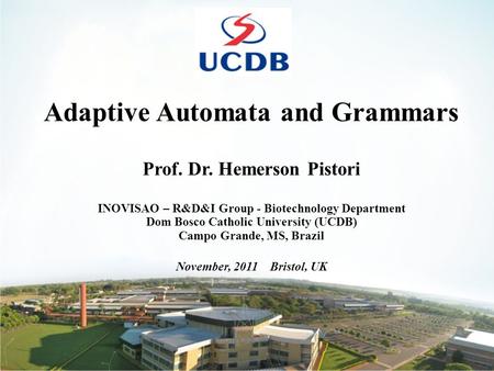 1 Adaptive Automata and Grammars Prof. Dr. Hemerson Pistori INOVISAO – R&D&I Group - Biotechnology Department Dom Bosco Catholic University (UCDB) Campo.