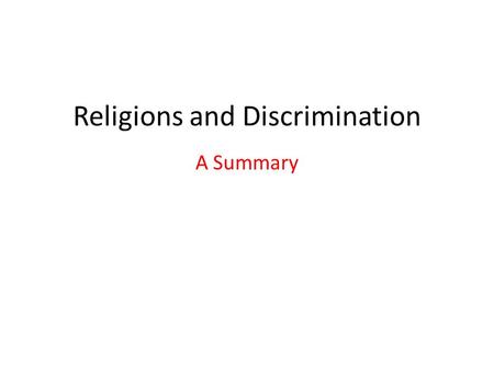 Religions and Discrimination