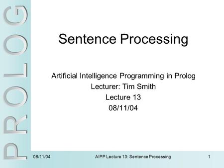 Sentence Processing Artificial Intelligence Programming in Prolog