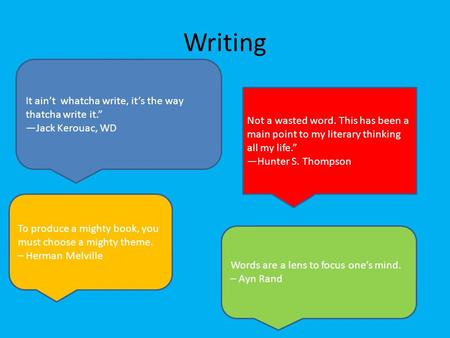 Writing It ain’t whatcha write, it’s the way thatcha write it.” —Jack Kerouac, WD Not a wasted word. This has been a main point to my literary thinking.