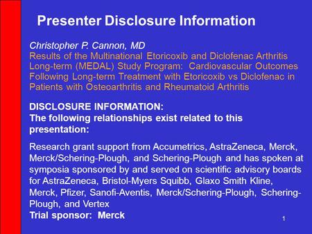 Presenter Disclosure Information