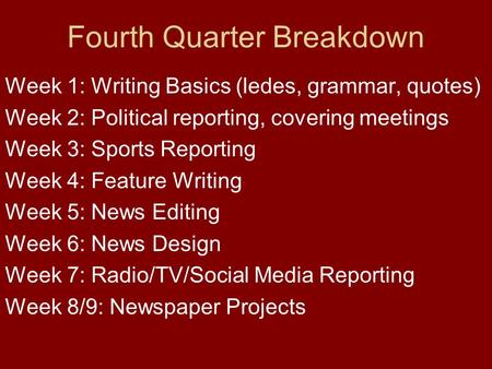 Fourth Quarter Breakdown