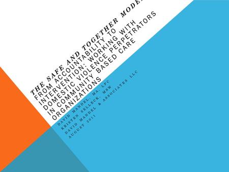 THE SAFE AND TOGETHER MODEL: From Accountability to Intervention: Working with Domestic Violence Perpetrators in Community Based Care Organizations.