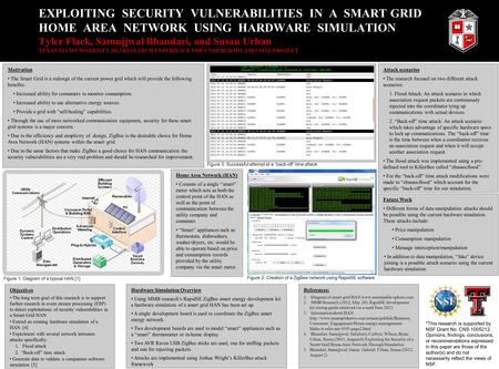 EXPLOITING SECURITY VULNERABILITIES IN A SMART GRID HOME AREA NETWORK USING HARDWARE SIMULATION Tyler Flack, Samujjwal Bhandari, and Susan Urban TEXAS.