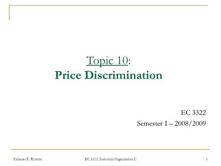 Topic 10: Price Discrimination