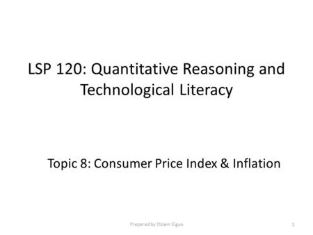 LSP 120: Quantitative Reasoning and Technological Literacy Topic 8: Consumer Price Index & Inflation Prepared by Ozlem Elgun1.