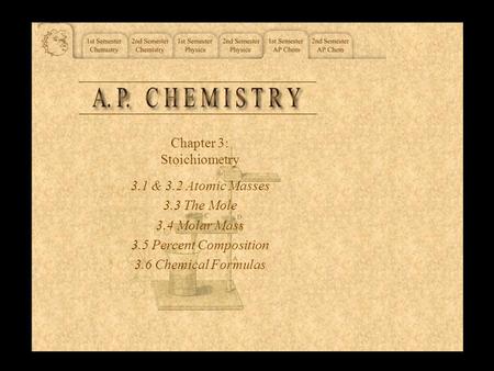 Chapter 3: Stoichiometry 3.1 & 3.2 Atomic Masses 3.3 The Mole