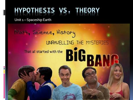 Hypothesis vs. Theory Unit 1 – Spaceship Earth.