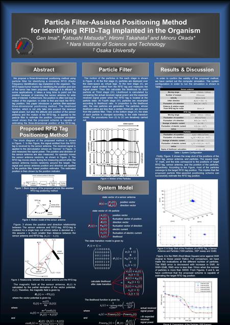 Particle Filter-Assisted Positioning Method for Identifying RFID-Tag Implanted in the Organism Gen Imai*, Katsushi Matsuda*, Hiromi Takahata and Minoru.