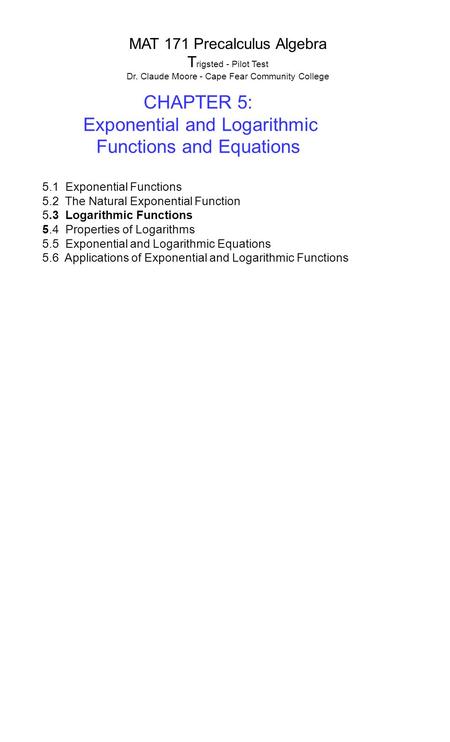 Exponential and Logarithmic Functions and Equations