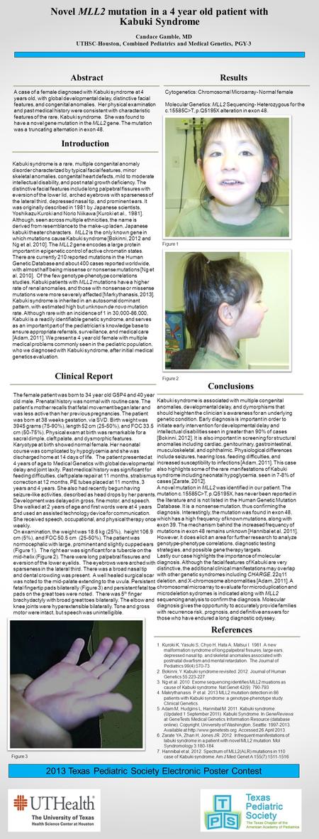 Abstract A case of a female diagnosed with Kabuki syndrome at 4 years old, with global developmental delay, distinctive facial features, and congenital.