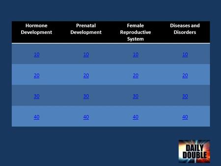 Hormone Development Prenatal Development Female Reproductive System Diseases and Disorders 10 20 30 40.