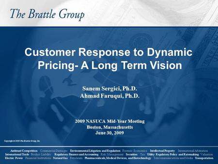 Copyright © 2009 The Brattle Group, Inc. Antitrust/Competition Commercial Damages Environmental Litigation and Regulation Forensic Economics Intellectual.