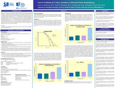 Factors Predicting for Urinary Incontience Following Prostate Brachytherapy Tracy L. McElveen, M.D., Frank M. Waterman, Ph. D., Hayeon Kim, M.S., and Adam.