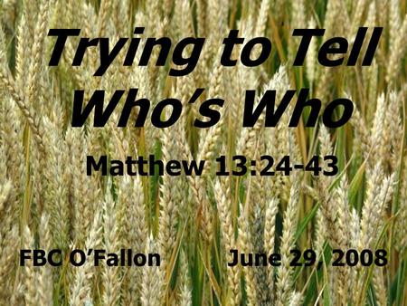 Trying to Tell Who’s Who Matthew 13:24-43 FBC O’Fallon June 29, 2008.