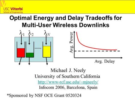 Optimal Energy and Delay Tradeoffs for Multi-User Wireless Downlinks Michael J. Neely University of Southern California