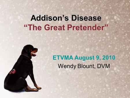 Addison’s Disease “The Great Pretender” ETVMA August 9, 2010 Wendy Blount, DVM.