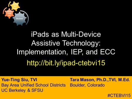 IPads as Multi-Device Assistive Technology: Implementation, IEP, and ECC  Yue-Ting Siu, TVI Bay Area Unified School Districts.