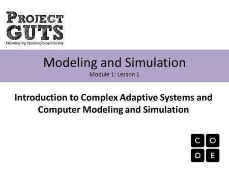 Modeling and Simulation Module 1: Lesson 1