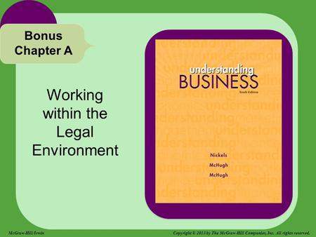 Working within the Legal Environment Bonus Chapter A McGraw-Hill/Irwin Copyright © 2013 by The McGraw-Hill Companies, Inc. All rights reserved.