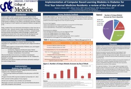 Implementation of Computer Based Learning Modules in Diabetes for First Year Internal Medicine Residents: a review of the first year of use Renée E. Amori,