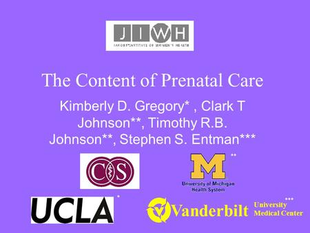 The Content of Prenatal Care Kimberly D. Gregory*, Clark T Johnson**, Timothy R.B. Johnson**, Stephen S. Entman*** Vanderbilt University Medical Center.