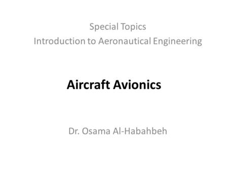 Special Topics Introduction to Aeronautical Engineering