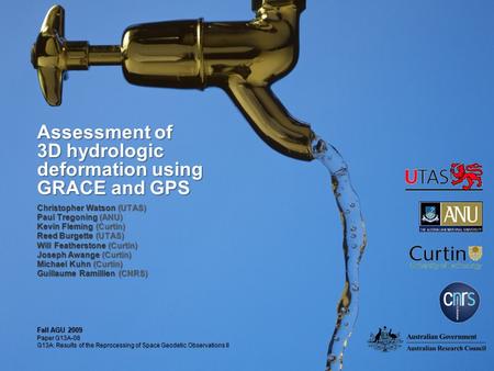 Assessment of 3D hydrologic deformation using GRACE and GPS Fall AGU 2009 Paper G13A-08 G13A: Results of the Reprocessing of Space Geodetic Observations.