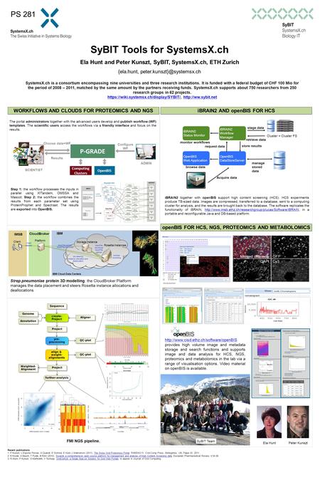 SyBIT Tools for SystemsX.ch Ela Hunt and Peter Kunszt, SyBIT, SystemsX.ch, ETH Zurich {ela.hunt, SystemsX.ch is a consortium.