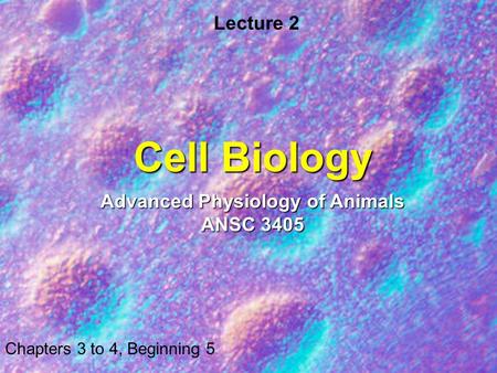 Cell Biology Lecture 2 Chapters 3 to 4, Beginning 5 Advanced Physiology of Animals ANSC 3405.