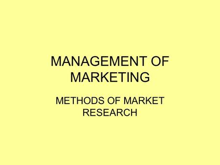 MANAGEMENT OF MARKETING